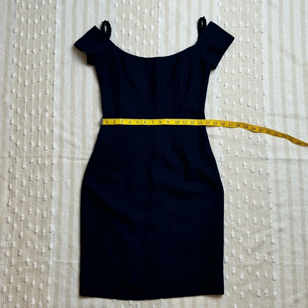 Vera Wang vintage navy knee length off the shoulder cocktail dress size 10 - Picture 4 of 10